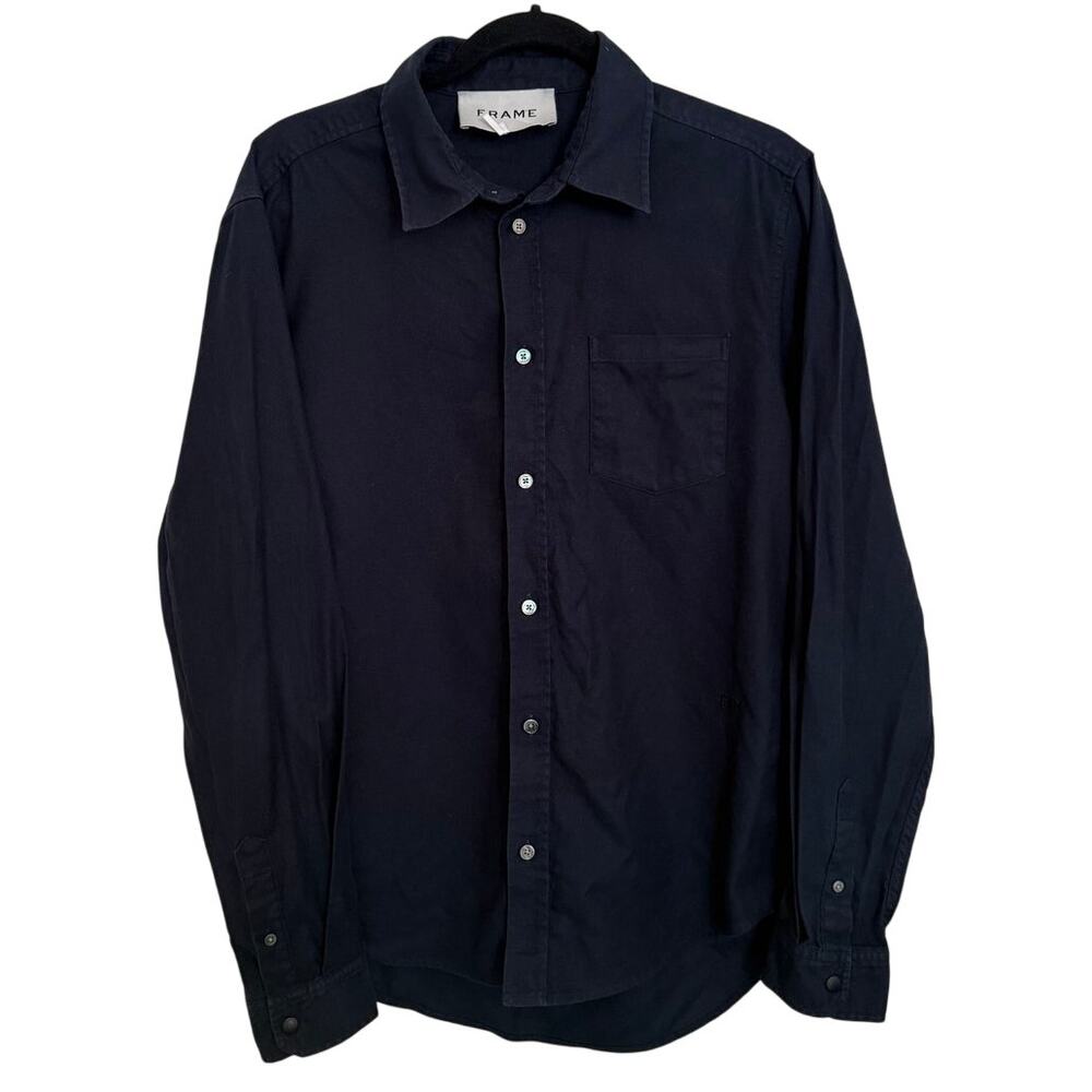 Frame Men Navy Blue Long Sleeve Button Down Medium Preppy Business Casual Layers